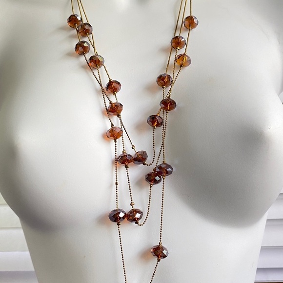 Glass Beads Multistrand Goldtone Necklace - Picture 2 of 6